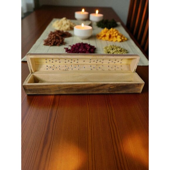 Wooden Incense Burner Box Holder Aromatherapy Cone Stick Storage Rustic Decor - Picture 10 of 11